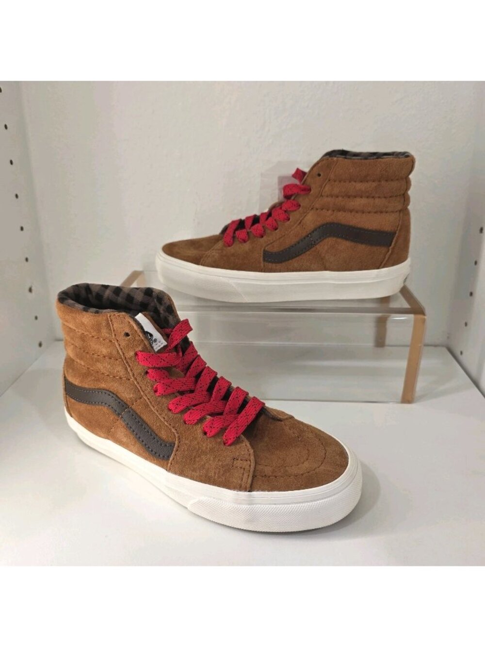 Vans SK8 Glazed Ginger Brown Pig Suede Plaid Teens Hi Top Sneakers-Asst Size 3.5